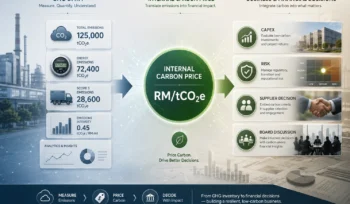 Internal carbon pricing Malaysia discussion for ESG and Finance teams reviewing GHG data